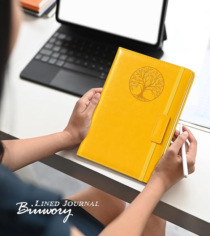 Lined Journal Notebook for Women Men,256 Pages A5 Hardcover Leather Journals for Writing,Travel,Business,Work & School,College Ruled Notebooks for Note Taking,Diary Notepad 5.7"×8.3" yellow-DeskLoop Office