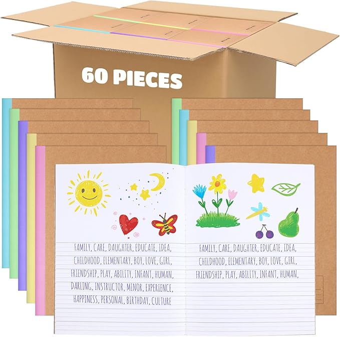 Henoyso 60 Pcs Primary Composition Notebook 9 3/4 x 7 1/2 Inch Kids Journal, Back to School Supplies, K-2 Primary Writing Notebook for Kids Student Draw and Write Story Journal (Colorful Macaron Color)-DeskLoop Office