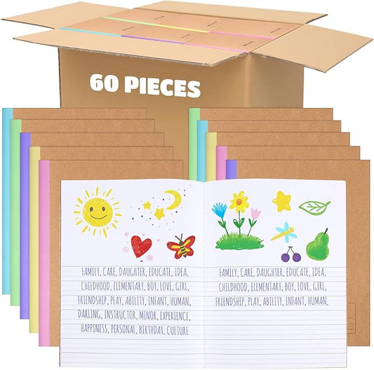 Henoyso 60 Pcs Primary Composition Notebook 9 3/4 x 7 1/2 Inch Kids Journal, Back to School Supplies, K-2 Primary Writing Notebook for Kids Student Draw and Write Story Journal (Colorful Macaron Color)-DeskLoop Office