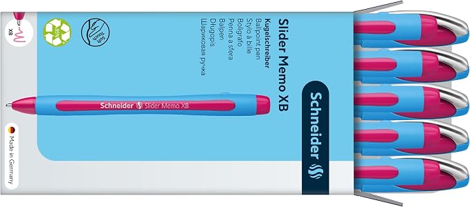 Schneider Slider Memo XB Ballpoint Pen, 1.4 mm, Light Blue Barrel, Box of 10 - Image 5