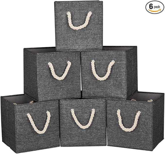 10.5 Inch Fabric Storage Boxes Bins and Cubes - Foldable Storage Basket with Grey Inserts, Package of 6-DeskLoop Office
