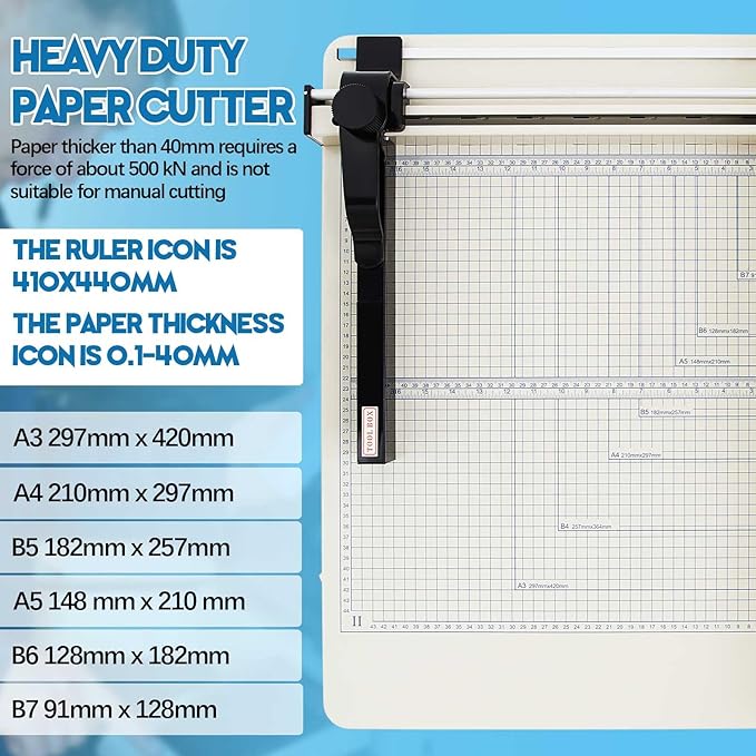 17 Inch A3 Guillotine Paper Cutter Heavy Duty Paper Cutter 400 Sheet Capacity Stack Cards Trimmer Steel Slicer with Metal Base for Cards Leather Office Home School (White)-DeskLoop Office