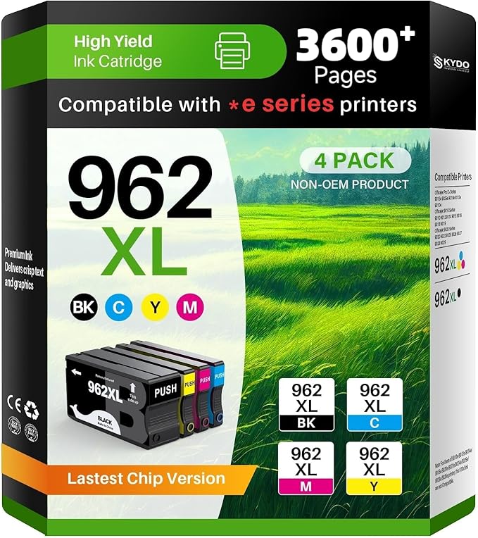 962XL Ink Cartridge Combo Pack Compatible for 962 Ink Cartridges Work with Officejet Pro 9015e 9015 9010 9018e 9025e 9012e 9018 9025 9020 9012 Printers 4 Pack (Black Cyan Magenta Yellow)-DeskLoop Office