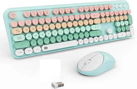 FD 2.4GHz Wireless Keyboard and Mouse Set with Switch Button - Full-Size Keyboard - Compatible for Windows/Laptop/PC/Notebook/Smart TV and More - Blue White Colorful-DeskLoop Office