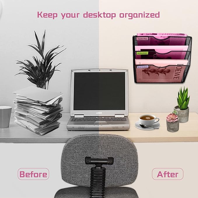 3 Pockets Mesh Wall File Holder Organizer Office Hanging File Folder Magazine - Image 6
