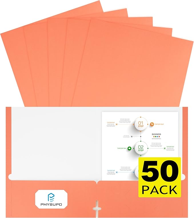 pmybupo Orange Two Pocket Folders, 50 Pack 2 Pocket Folders by pmybupo