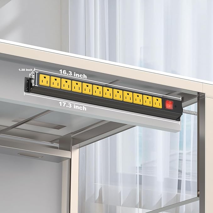 12 Outlet Heavy Duty Power Strip with 15A Circuit Breaker,Metal Wall Mount Power Strip for Garage Workshop Industrial 1200J 15A 125V 1875W 6ft Cord-DeskLoop Office