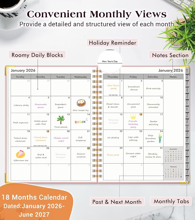 Planner 2026-2027, 18 Months Weekly and Monthly Hardcover Planner, January 2026 - Image 2