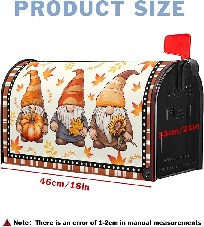 Fall Gnomes Mailbox Covers Magnetic Autumn Maple Leaves Mailbox Cover Standard - Image 3