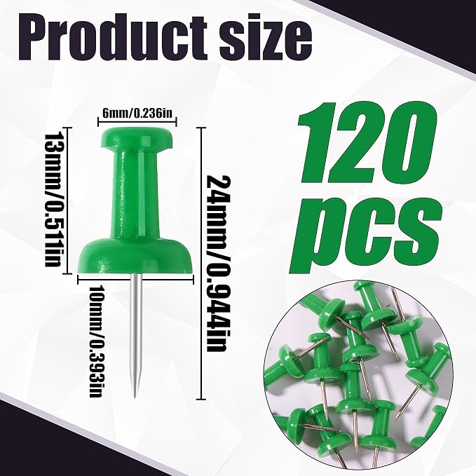 VAPKER Push Pins Tacks 120Pcs Medium Green Thumb Tacks Larger Size Pin Map - Image 2