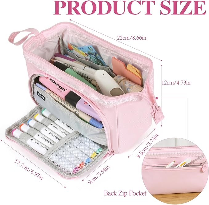 MAMUNU Pencil Case Pouch Large Capacity with Compartments, Pencil Case Pouch Bag with Zipper Handle for Teen Girls Adults Women, Portable Pen Bag Stationery Organizer for Office School Travel, Pink-DeskLoop Office