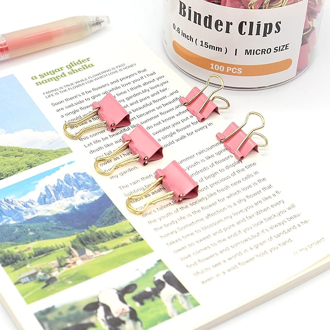 Pink Binder Clips, Small Paper Clamps 15mm, 100 Pack Micro Size Office Clips - Image 3