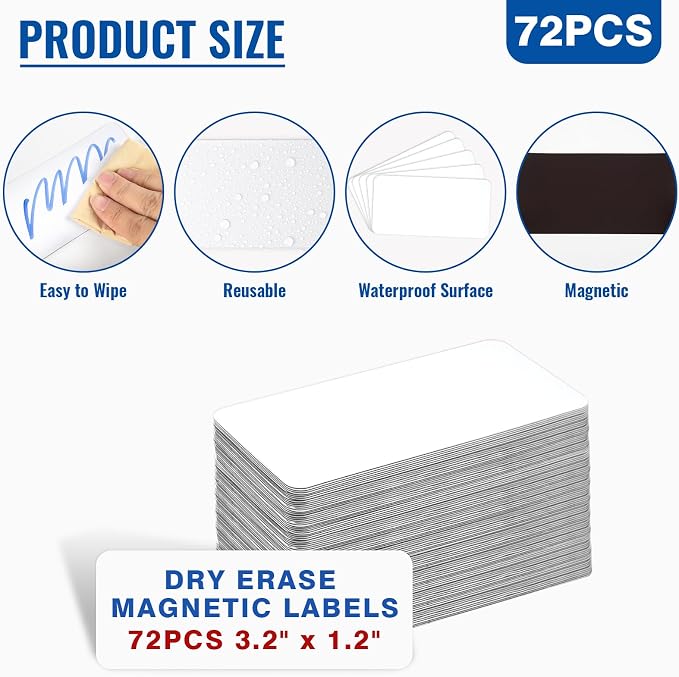 72 Pcs Dry Erase Magnetic Labels, 3.2" x 1.2" White | Reusable Writable - Image 3