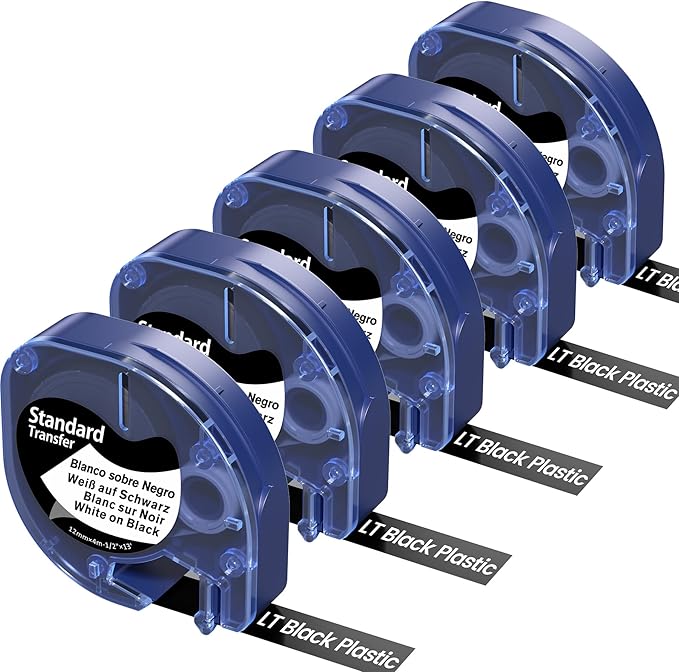 5-Pack Black Label Maker Tape Replace by AONOMI
