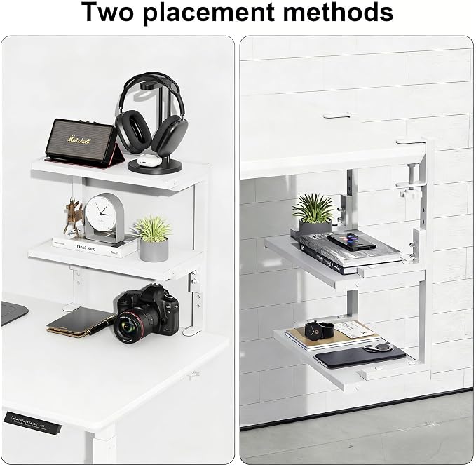 2-Tier Desk Shelf, Expandable Under Desk Storage, Clamp on Desk Shelf, Desktop - Image 5