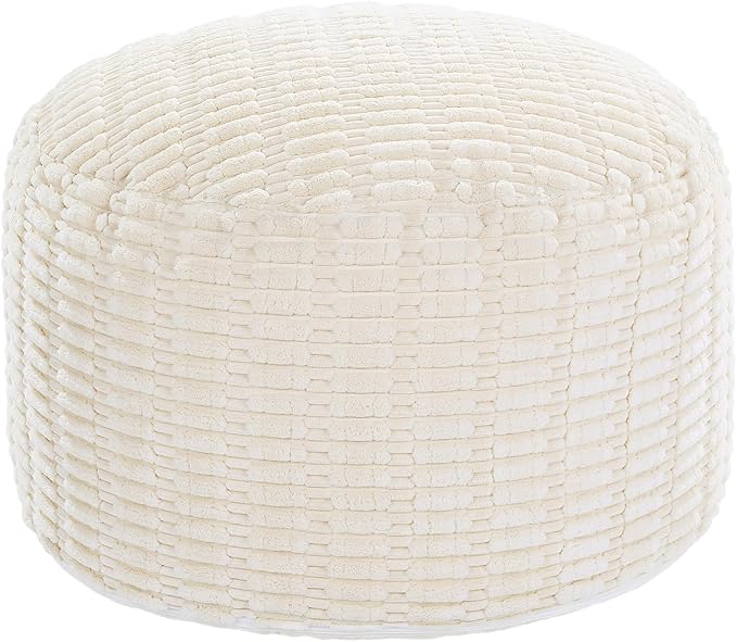 HOMBYS Unstuffed Ottoman Pouf Cover, Round Faux Fur Foot Stool, Fuzzy Chair by HOMBYS