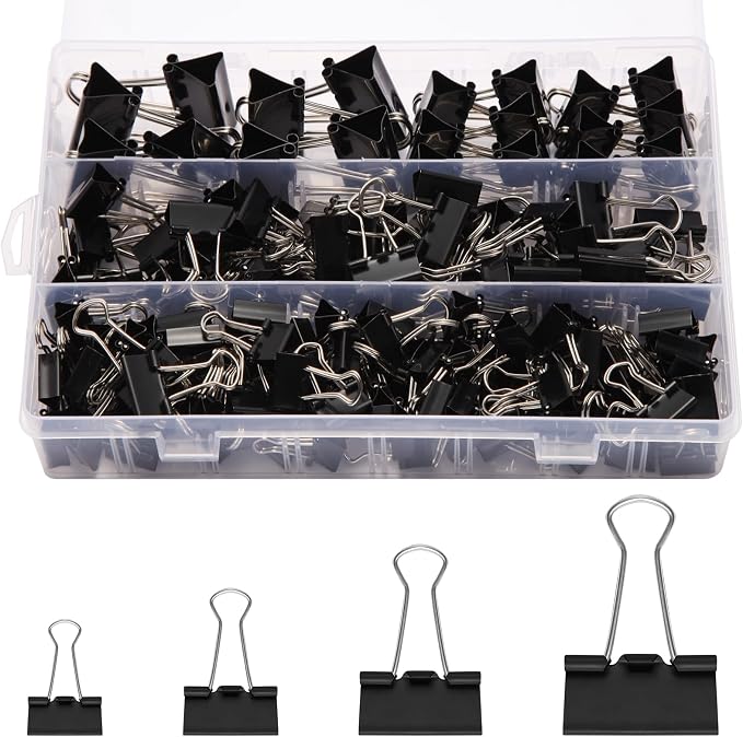180 Pack All Black Binder Clips Bulk, 4 Size Assortment Includes Large by Unknown