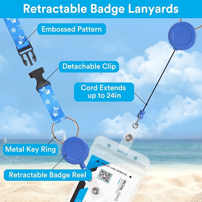 6 Pack Lanyards with Ship Card Holders, Retractable Badge Reels with Waterproof - Image 6