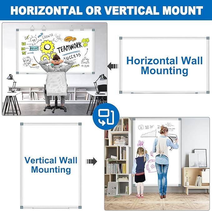 White Board Dry Erase Whiteboard for Wall 72" x 48" Aluminum Presentation Magnetic Whiteboards with 4 Hooks, 12 Magnets, 3 Markers & 1 Eraser-DeskLoop Office