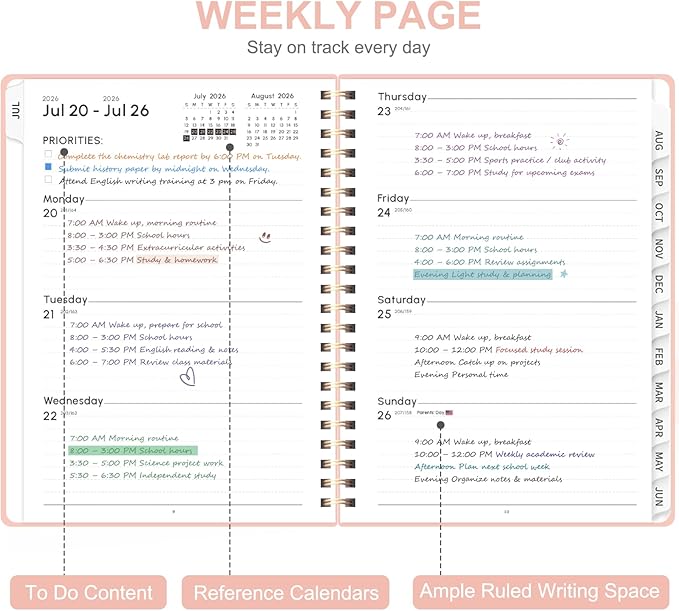 Planner 2026-2027, Weekly and Monthly Academic Year Calendar Planner, July 2026 - Image 2