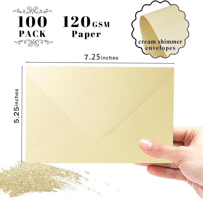 Shimmer Cream Envelopes 5.25 x 7.25 inches 100 PCS, 120 GSM Goefun A7 Euro Flap - Image 2