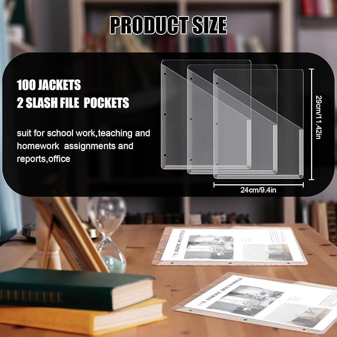 Seajan 100 Pcs Pocket Folders for 3 Ring Binder Clear Plastic Folders Sleeves - Image 3