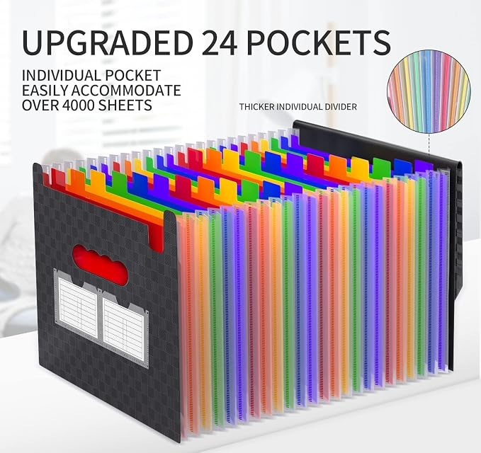 25 Pockets Accordion File Organizer Expanding File Folders, Expandable Document - Image 2