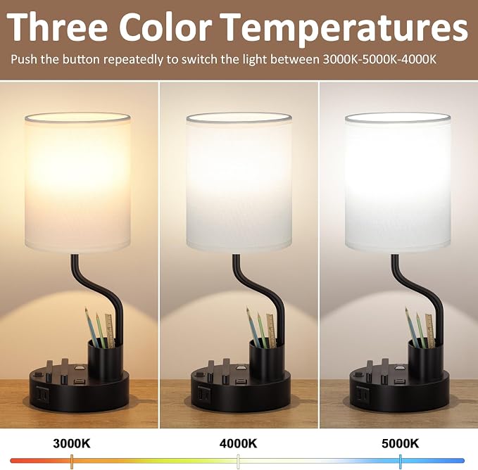 White Bedside Table Lamps for Bedroom Set of 2 - Image 2