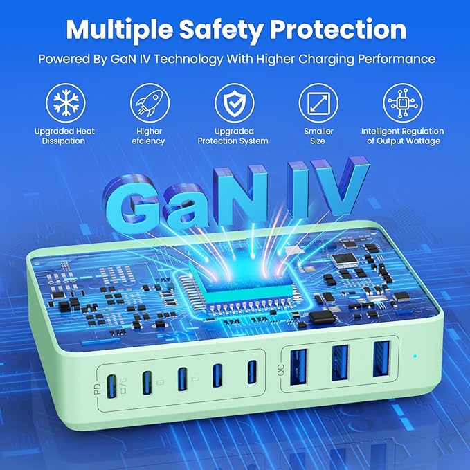 USB C Charger 300W USB C Charger Block 8-Ports GaN IV Fast Charging Station,PD 100W Laptop Charging Hub Wall Adapter Compatible with MacBook/Air,DELL,Steam Desk,iPhone 16/15/14,Galaxy S24 etc-DeskLoop Office