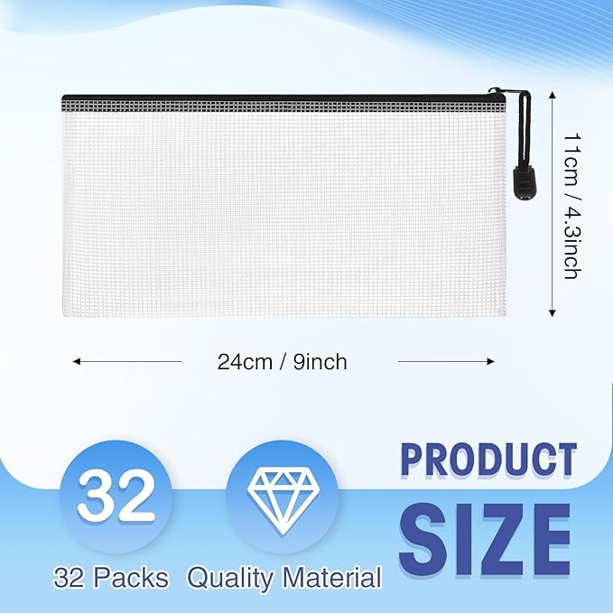 Jetec 32 Pcs Mesh Zipper Bags Toy Storage Bikini Organizer Bag Bolsas Para Guardar Trajes De Baño Waterproof Zipper Reusable Pouch Puzzle Multipurpose for Storage Office(Black,9.5 x 4.5 Inch)-DeskLoop Office