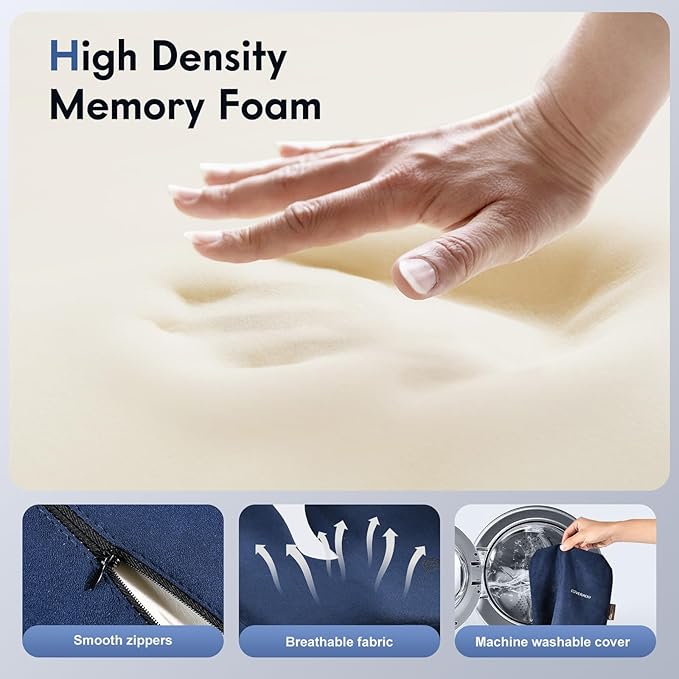 Coverado Memory Foam Car Seat Cushion and Lumbar Support Pillow for Car, Ergonomic Office Chair Cushion for Lower Back Pain Relief, Breathable & Non-Slip for Car, Home, and Office Use, Blue-DeskLoop Office