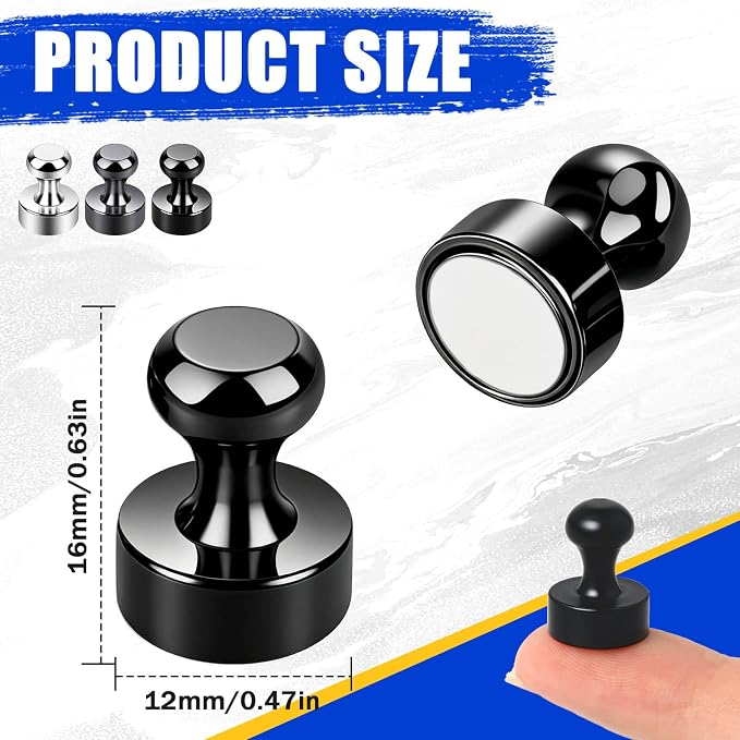 65Pcs Black Magnetic Push Pins, Fridge Magnets - Image 2