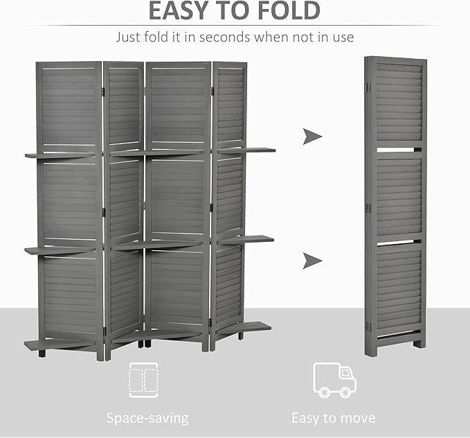 NicBex Room Divider 4 Panel Room Dividers with Storage Shelves Partition Room Dividers and Folding Privacy Screens 5.6 FT Wall Divider for Home, Office, Room Separation,63.75"W x 0.75"D x 67"H, Gray-DeskLoop Office