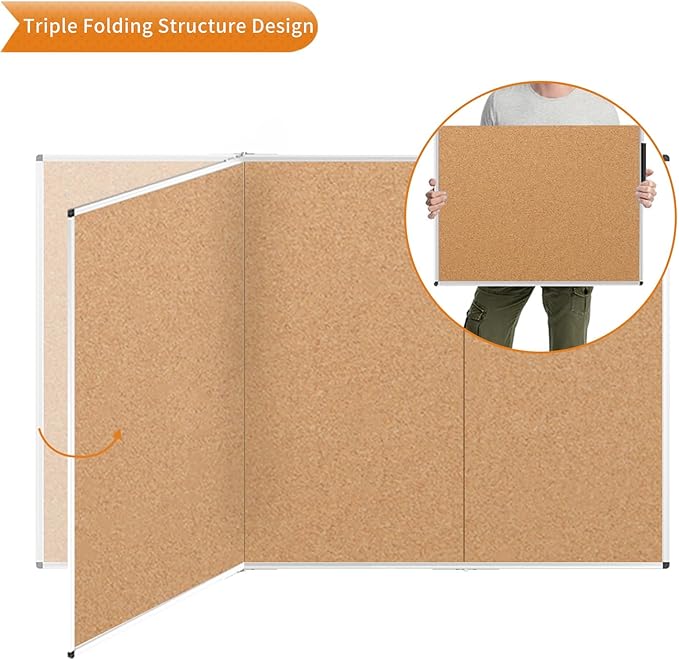 VIZ-PRO 96" x 48" Large Cork Bulletin Board, Foldable & Wall-Mounted Notice Pin Board with Silver Aluminum Frame, for School Home Office - 8' x 4' Corkboard-DeskLoop Office
