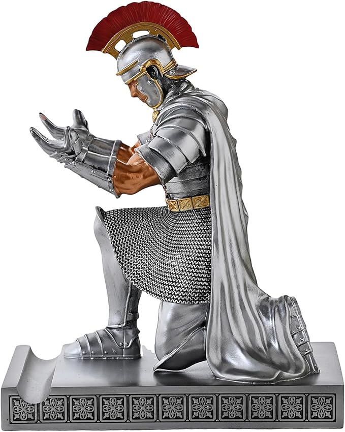 Roman Praetorian Prefect Warrior Knight Pen Holder Desk Ornament Resin Praetorian Guard Mobile Phone Stand Desk Accessories and Organizer For Office with a Letter Opener (Silver)-DeskLoop Office