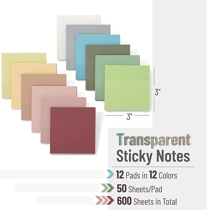 Mr. Pen- Transparent Sticky Notes, 12 Pads, 600 Sheets | See Through - Image 2