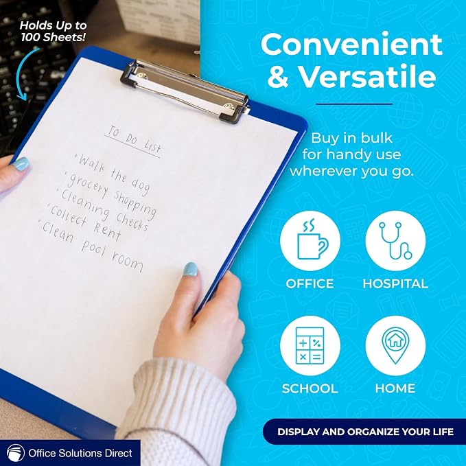 Blue Plastic Clipboard with Low Profile Clip - Image 5