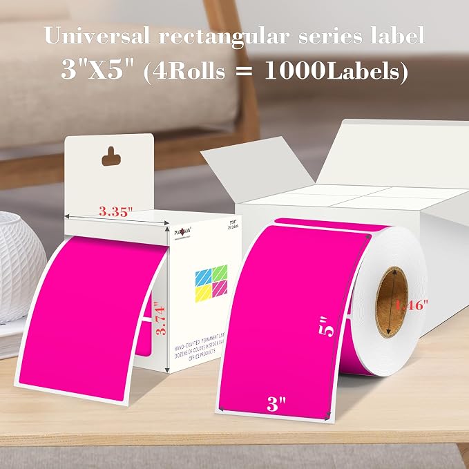 PARLAIM 3x5 inch Rectangle Color Code Stickers, Fluorescent Pink - Image 2