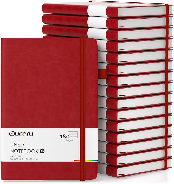Oucaru Lined Journal Notebook, 16 Pack, 180 Pages, A5 Journals by Oucaru