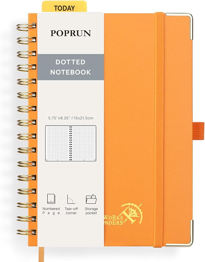 POPRUN Spiral Dotted Journal Notebook, by POPRUN