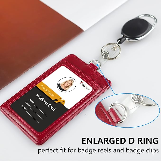 Teskyer Badge Holder with Lanyard, Leather ID Name Badge Card Holder with - Image 6