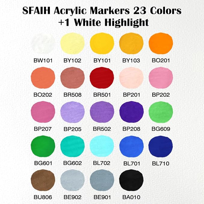 SFAIH Acrylic Paint Creative Markers, 24 Colors, Brush & Chisel, High Coverage - Image 8