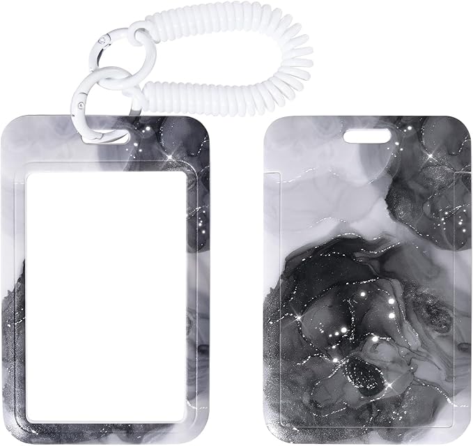 ID Badge Holder with Keychain, Spring Rope, and Metal Ring – Slide-Open Plastic by SHININGEYES
