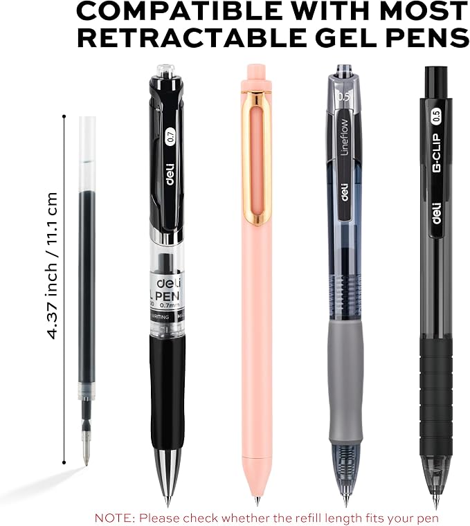 deli Gel Pen Refills, Medium Point 0.7mm, Smooth Writing, Fast Dry, No Bleed - Image 4