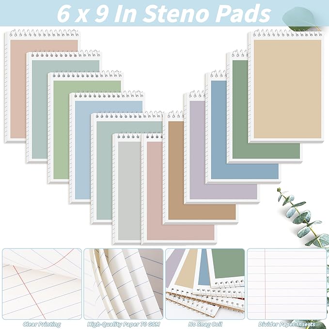 24 Pack Steno Pads 6 x 9 in Spiral Top Notebook Bulk 12 Retro Color Note Pad 60 - Image 3