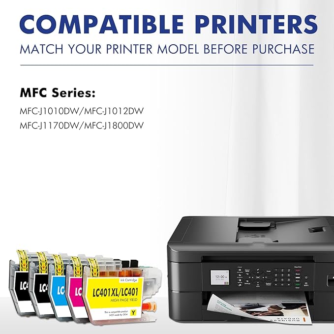 LC401XL LC401 MFC-J1010DW Ink Cartridges for Brother Printer LC 401 401XL for MFC-J1010DW MFC-J1170DW MFC-J1012DW MFC-J1800DW MFC J1010DW - 5 Pack High Yields Black Cyan Magenta Yellow-DeskLoop Office