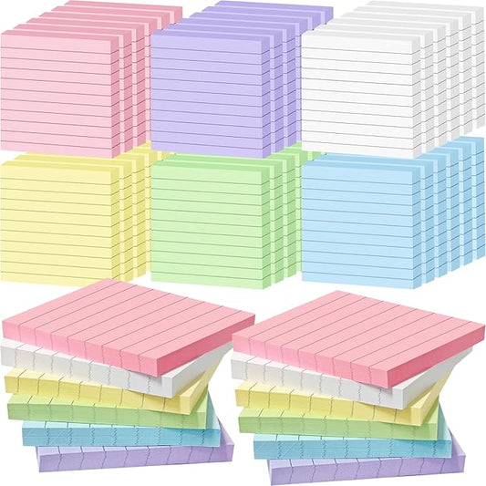 48 Pack 3840 Sheets Lined Sticky Notes 3X3 in Ruled Self Sticky Note Pads 80 Sheets/pad Colorful Sticky Notes with Lines Post Notes for Office, Home, School, Meeting-DeskLoop Office