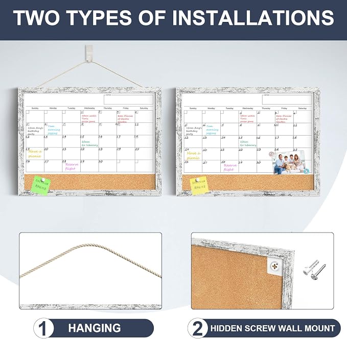 Dry Erase Calendar for Wall, 17x13 Inches Whiteboard Calendar Cork Board Combo - Image 2