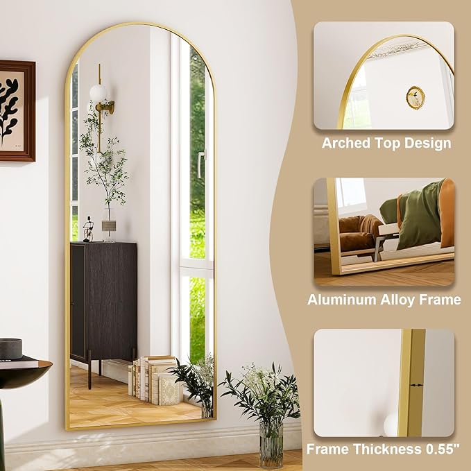 HARRITPURE 28" x 71" Full Length Mirror - Aluminum Alloy Frame Full Body Mirror - Gold Extra Large Floor Mirrors for Bedroom, Living Room, Bathroom-DeskLoop Office