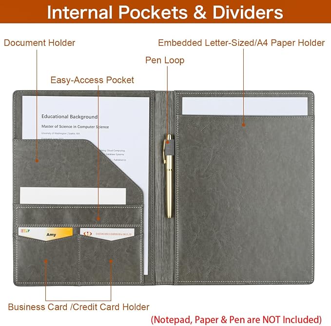 Padfolio Portfolio Binder, Faux Leather Folder, Resume Interview Legal Document - Image 2